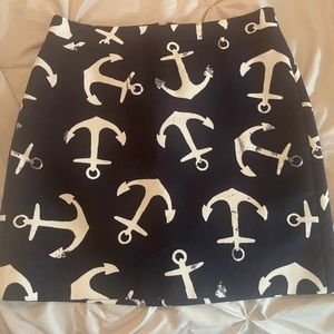 J Crew navy blue cotton spandex skirt with anchor print